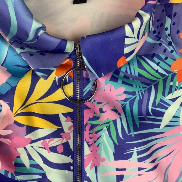 Boston Proper women's medium Mini Dress blue pink zip Tropical Print - Picture 6 of 12